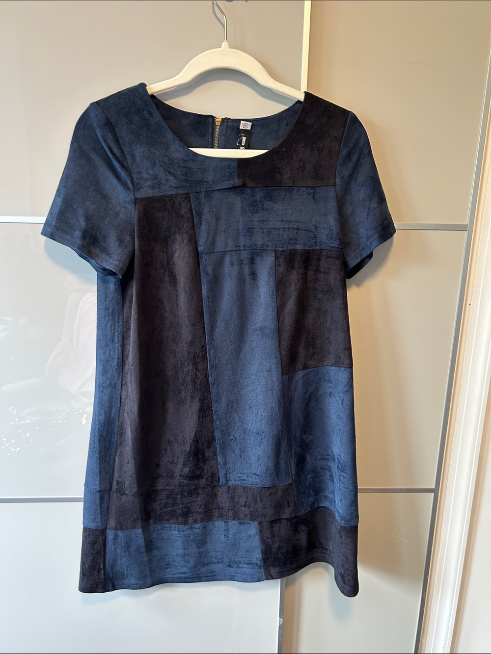 Design Lab Lord & Taylor Navy Black Patchwork Short Sleeve Mini Dress /Tunic